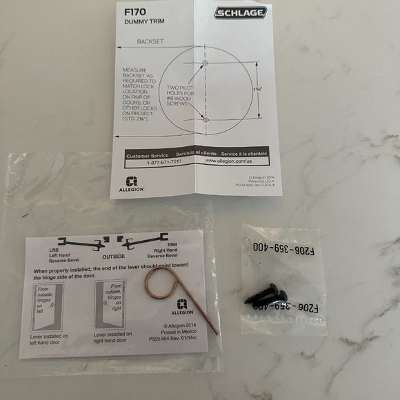 NWT Schlage F170 ACC 716 Right-Handed Accent Door Lever Non Turning - Picture 3 of 5